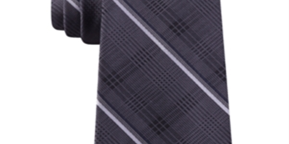 Gravata de seda listrada xadrez Glen tonal clássica masculina Michael Kors, preta, tamanho regular