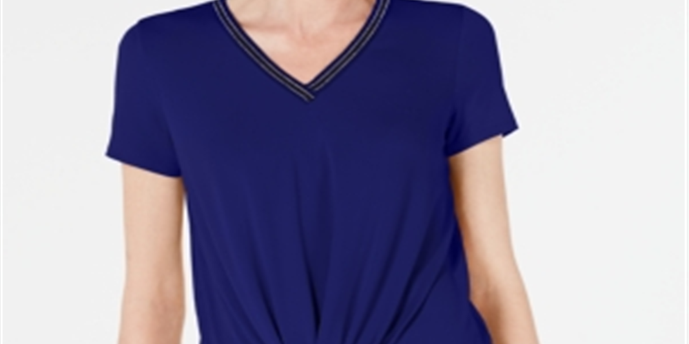 JM Collection Top Feminino com Frente Torcida e Enfeites Azul Tamanho Pequeno XL