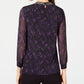 Blusa feminina Alfani com estampa e decote embelezado, preta, tamanho pequeno e pequeno