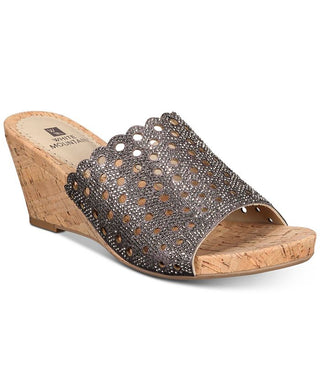 Sandálias femininas White Mountain Atlie com bico aberto e salto alto, tamanho 5 M, cinza