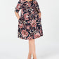 Vestido feminino floral com manga 3/4 e decote em joia, comprimento até o joelho, azul, tamanho 18W