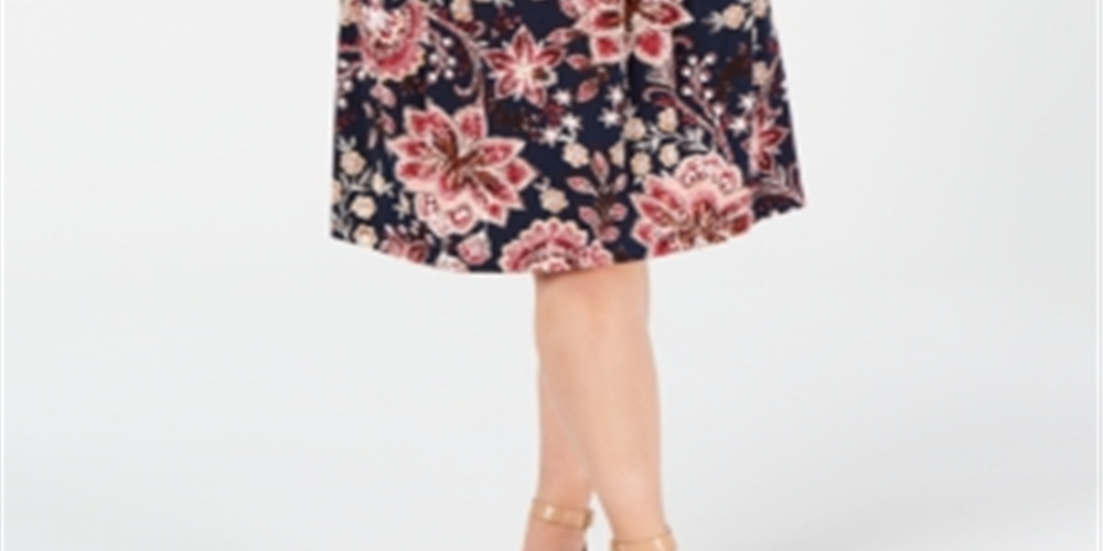 Vestido feminino floral com manga 3/4 e decote em joia, comprimento até o joelho, azul, tamanho 18W