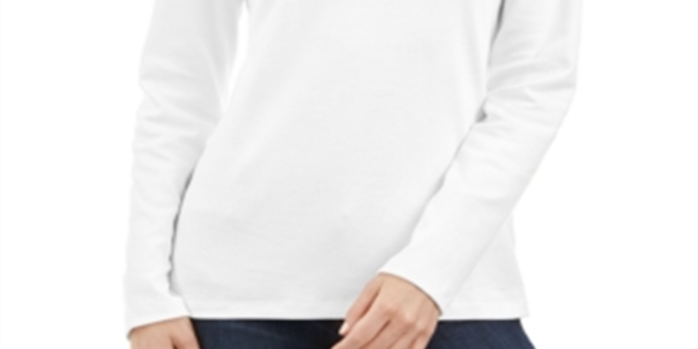 Karen Scott Blusa de gola alta feminina de algodão, branca, tamanho XX-G