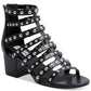Sandália Steve Madden Mania com tiras, feminina, preta, couro multicolorido, tamanho 6 M