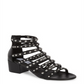Sandália Steve Madden Mania com tiras, feminina, preta, couro multicolorido, tamanho 6 M