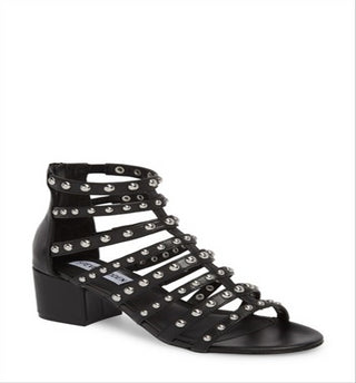 Sandália Steve Madden Mania com tiras, feminina, preta, couro multicolorido, tamanho 6 M