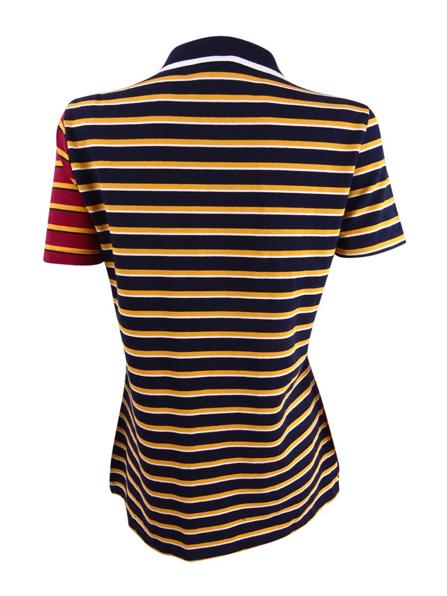 Camisa polo feminina Tommy Hilfiger Plus listrada em piquê com zíper, azul, tamanho 2X