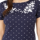 Karen Scott Blusa Feminina Estampada Bordada Gola Canoa Algodão Azul Tamanho Médio