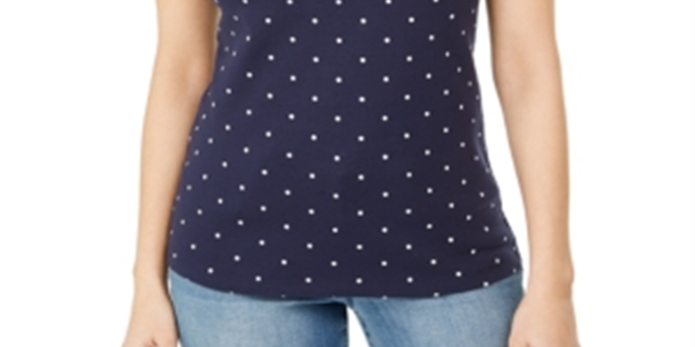 Karen Scott Blusa Feminina Estampada Bordada Gola Canoa Algodão Azul Tamanho Médio