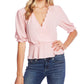 JM Collection Top feminino com manga transparente, vermelho, tamanho X-S