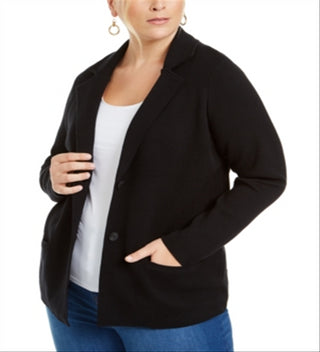 Blazer feminino Charter Club Plus Cotton, preto, tamanho 0X