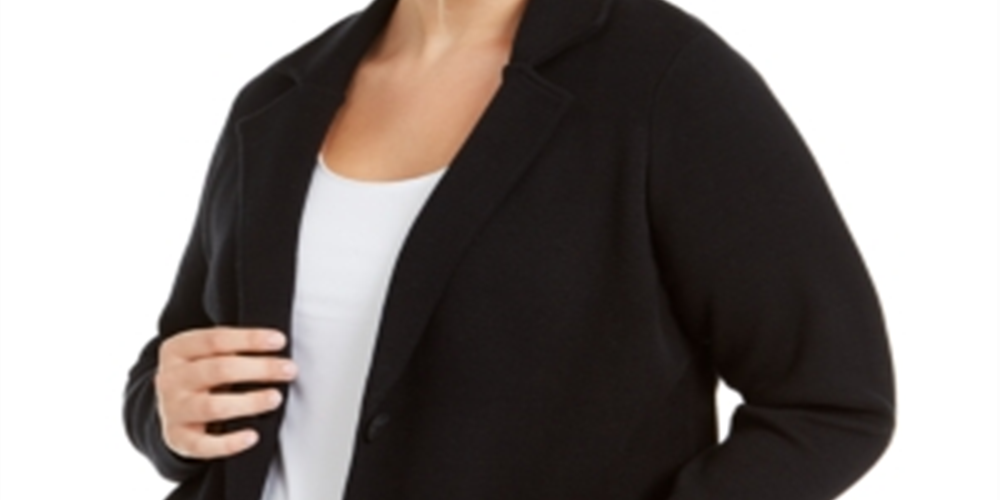 Blazer feminino Charter Club Plus Cotton, preto, tamanho 0X