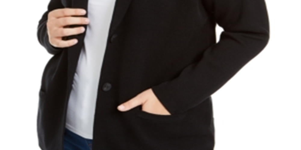 Blazer feminino Charter Club Plus Cotton, preto, tamanho 0X