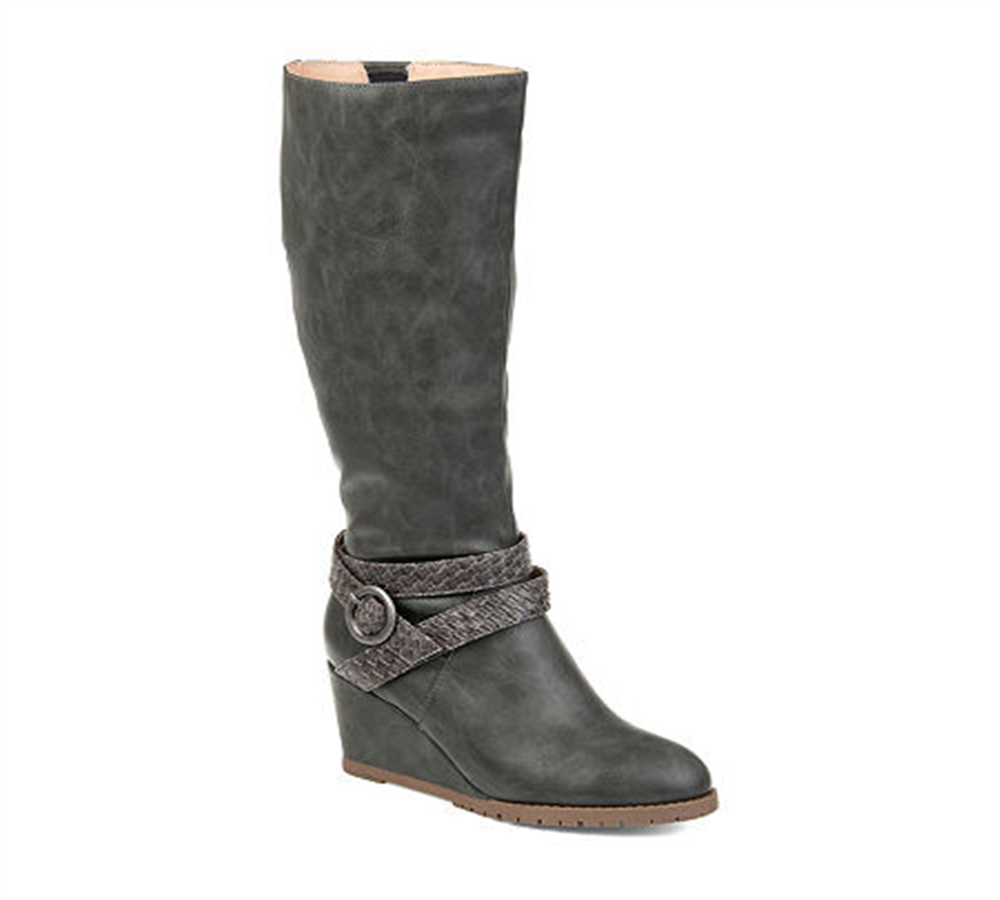 Bota feminina KNS International Garin Wedge de couro sintético até o joelho, cinza, tamanho 12 M