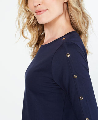 Charter Club Supima Cotton Embellished Top Feminino Azul Tamanho Grande