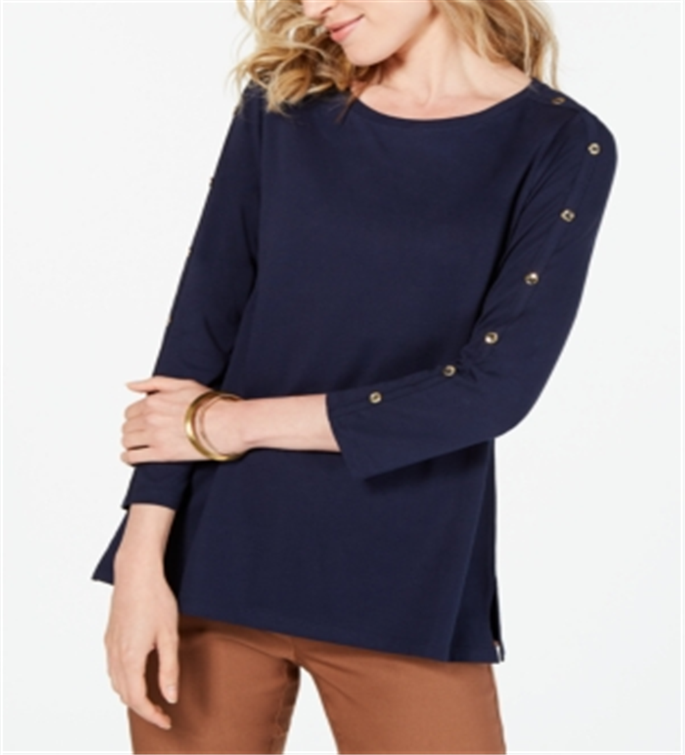Charter Club Supima Cotton Embellished Top Feminino Azul Tamanho Grande