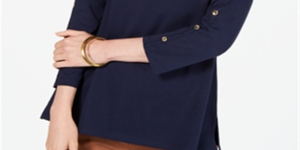 Charter Club Supima Cotton Embellished Top Feminino Azul Tamanho Grande
