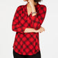 Top feminino Charter Club com decote em V e manga três quartos estampado, vermelho, tamanho XX-G