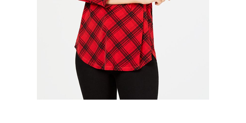 Top feminino Charter Club com decote em V e manga três quartos estampado, vermelho, tamanho XX-G