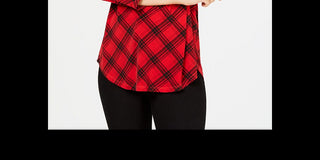 Top feminino Charter Club com decote em V e manga três quartos estampado, vermelho, tamanho XX-G