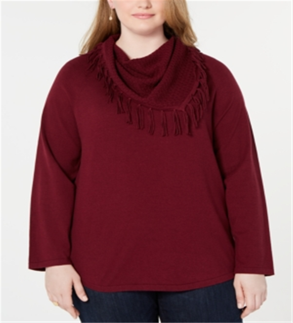 Suéter feminino plus size com franjas e gola alta, vermelho, tamanho 3X