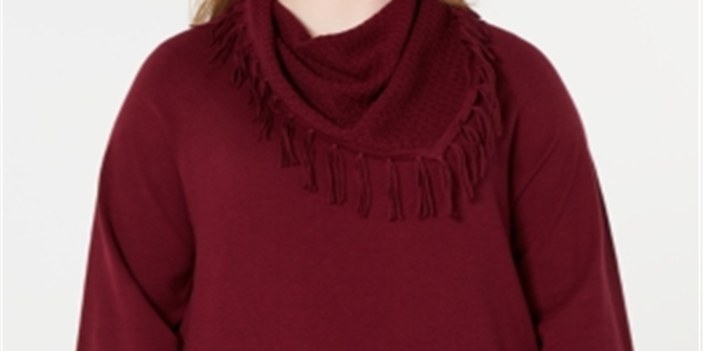 Suéter feminino plus size com franjas e gola alta, vermelho, tamanho 3X