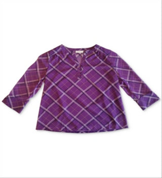 Top xadrez feminino Charter Club com decote dividido, roxo, tamanho XX-G