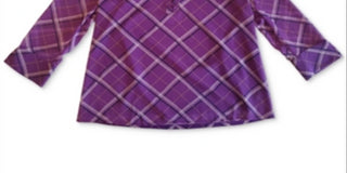 Top xadrez feminino Charter Club com decote dividido, roxo, tamanho XX-G