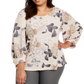 Blusa Calvin Klein Plus Size Feminina Estampa Floral Manga Longa Rosa Tamanho 2X