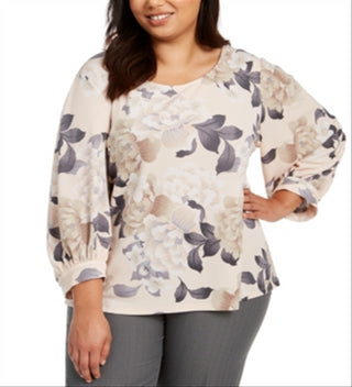 Blusa Calvin Klein Plus Size Feminina Estampa Floral Manga Longa Rosa Tamanho 2X