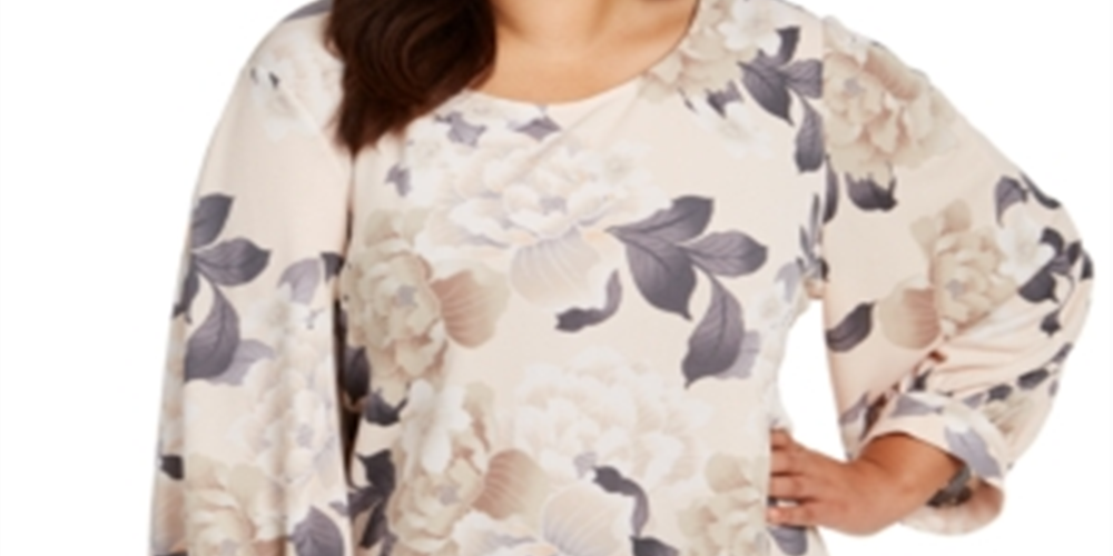 Blusa Calvin Klein Plus Size Feminina Estampa Floral Manga Longa Rosa Tamanho 2X