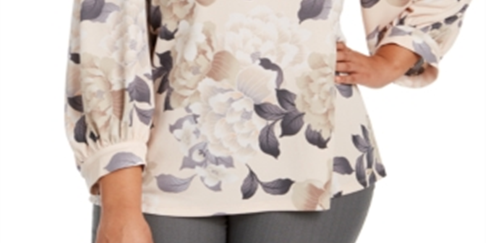 Blusa Calvin Klein Plus Size Feminina Estampa Floral Manga Longa Rosa Tamanho 2X