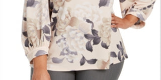 Blusa Calvin Klein Plus Size Feminina Estampa Floral Manga Longa Rosa Tamanho 2X