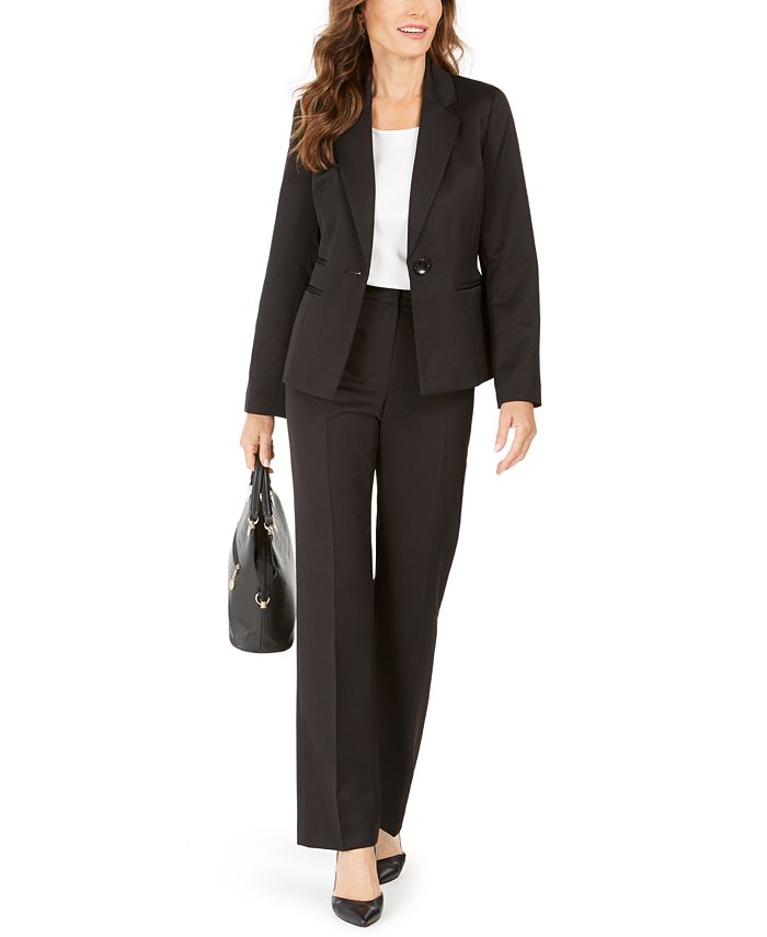 Le Suit Feminino 1 Botão Jaqueta Listrada Calça Terno Preto Tamanho 6P