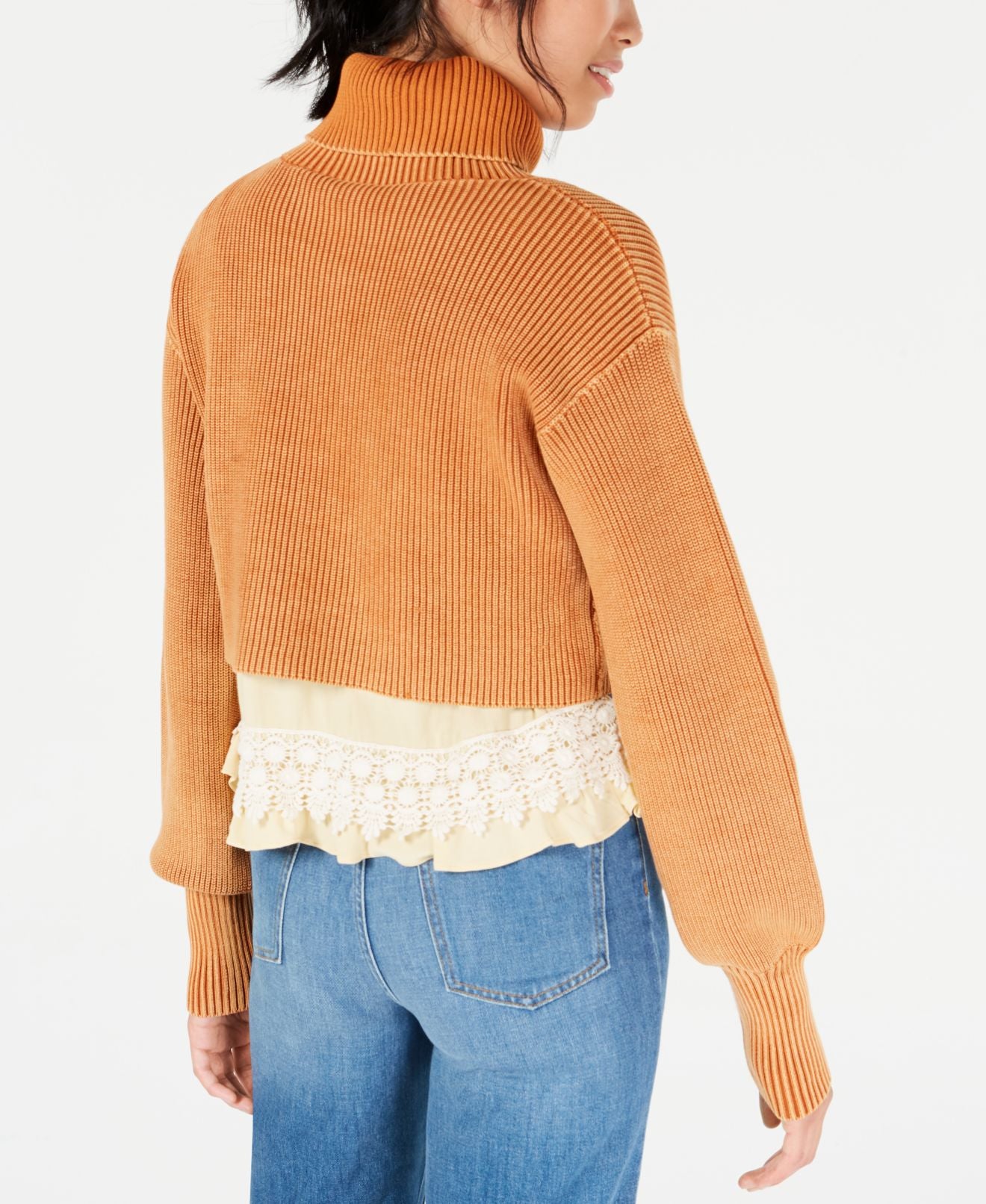 Suéter de malha com gola alta canelada Free People feminino At First Glance, laranja, tamanho grande