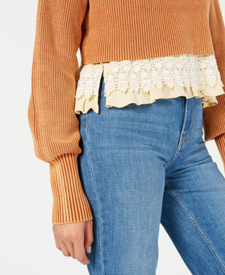 Suéter de malha com gola alta canelada Free People feminino At First Glance, laranja, tamanho grande