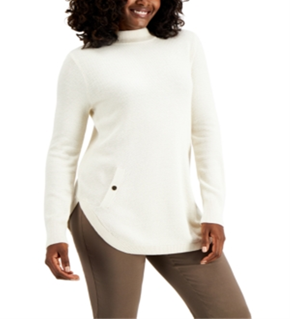 Suéter feminino JM Collection com gola falsa e bainha redonda, tamanho grande, creme