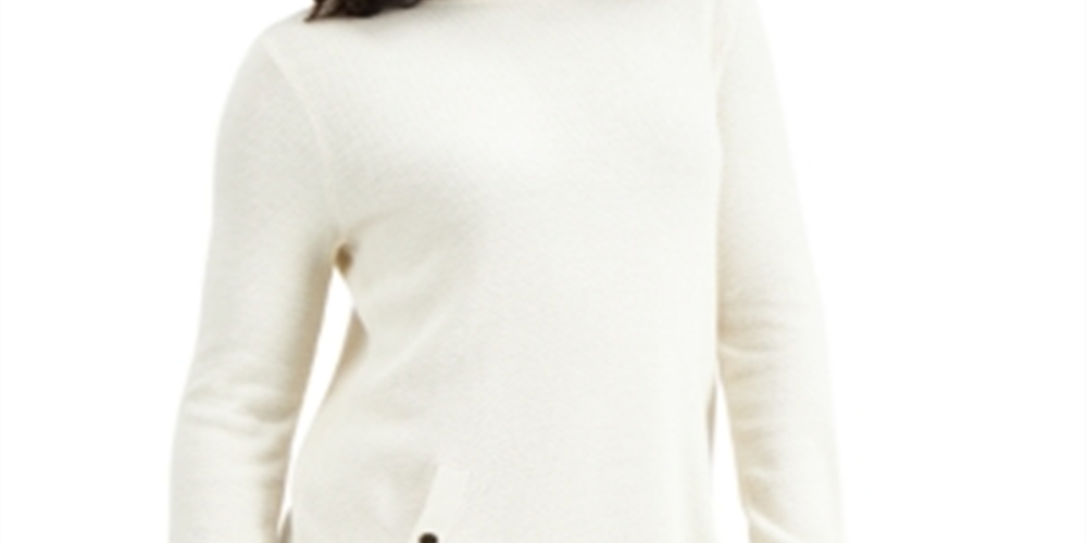 Suéter feminino JM Collection com gola falsa e bainha redonda, tamanho grande, creme