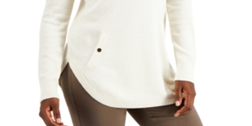 Suéter feminino JM Collection com gola falsa e bainha redonda, tamanho grande, creme