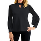JM Collection Top feminino com manga transparente, preto, tamanho X-S