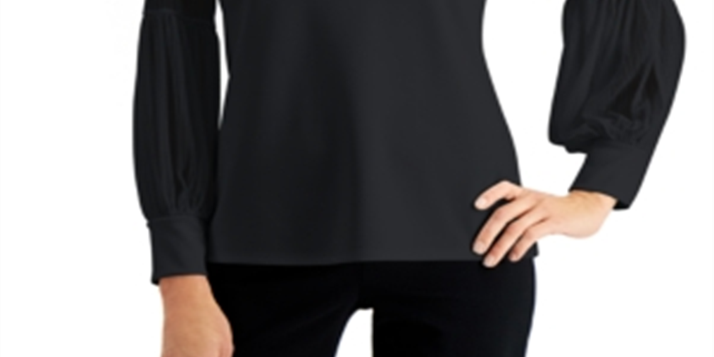 JM Collection Top feminino com manga transparente, preto, tamanho X-S