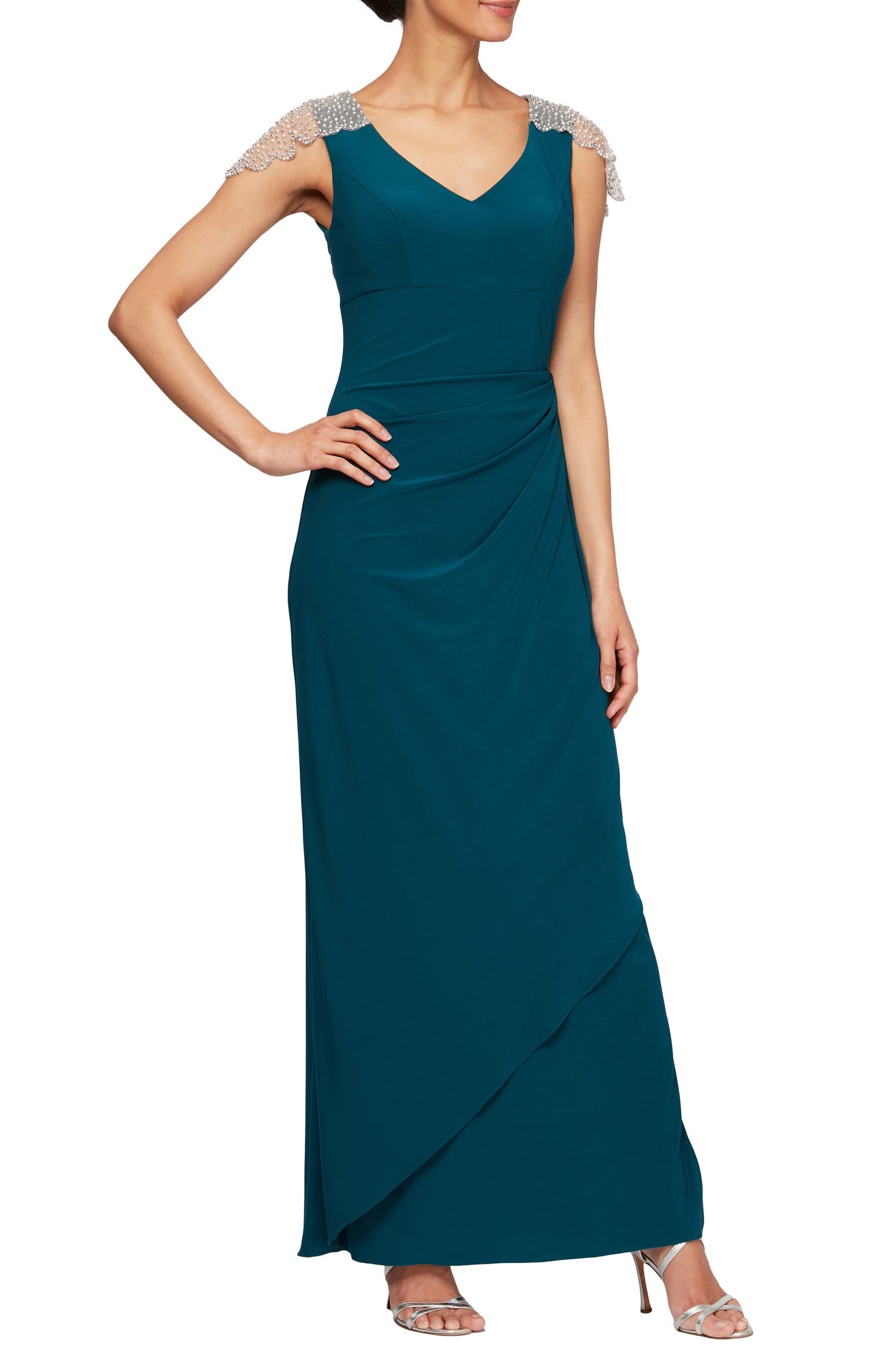 Vestido longo flare sem mangas Alex Evenings feminino, verde-azulado, tamanho 14