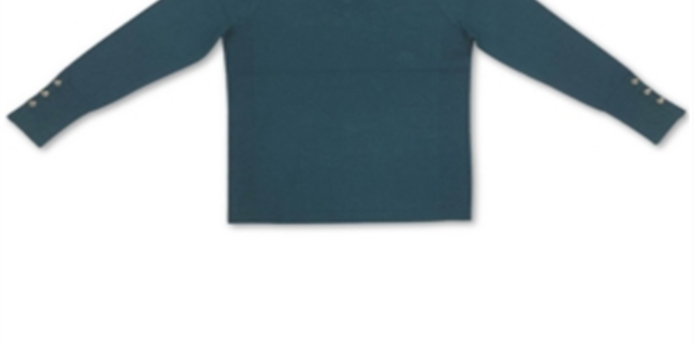 JM Collection Suéter Feminino com Punhos e Botões, Gola V, Azul-petróleo, Tamanho XX-G