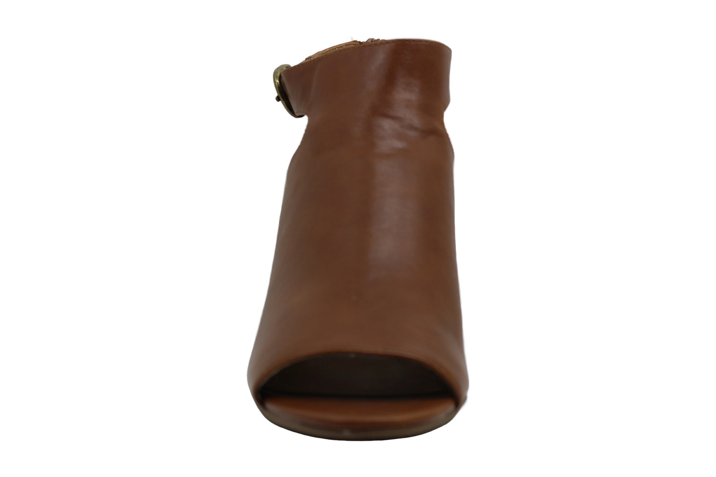 Sandálias femininas estilo &amp; co Kennaa de couro peep toe casuais com tira no tornozelo marrom tamanho 9,5 m