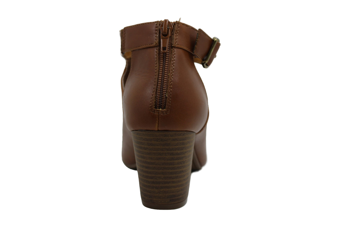 Sandálias femininas estilo &amp; co Kennaa de couro peep toe casuais com tira no tornozelo marrom tamanho 9,5 m