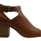 Sandálias femininas estilo &amp; co Kennaa de couro peep toe casuais com tira no tornozelo marrom tamanho 9,5 m