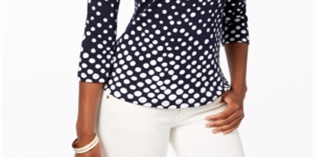 Blusa feminina Charter Club de algodão Pima com estampa de botões e ombros, azul, tamanho pequeno M