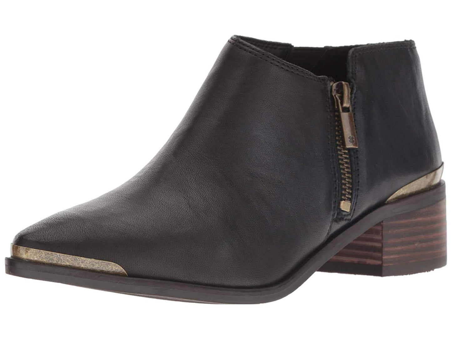Botas femininas Lucky Brand Koben de couro bico fino na altura do tornozelo, tamanho 5,5M, pretas