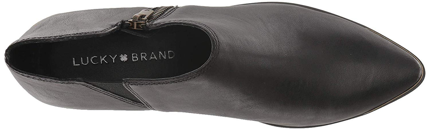 Botas femininas Lucky Brand Koben de couro bico fino na altura do tornozelo, tamanho 5,5M, pretas