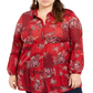 Blusa feminina plus size com estampa floral e camadas, tamanho 0X, vermelha, estilo &amp; co